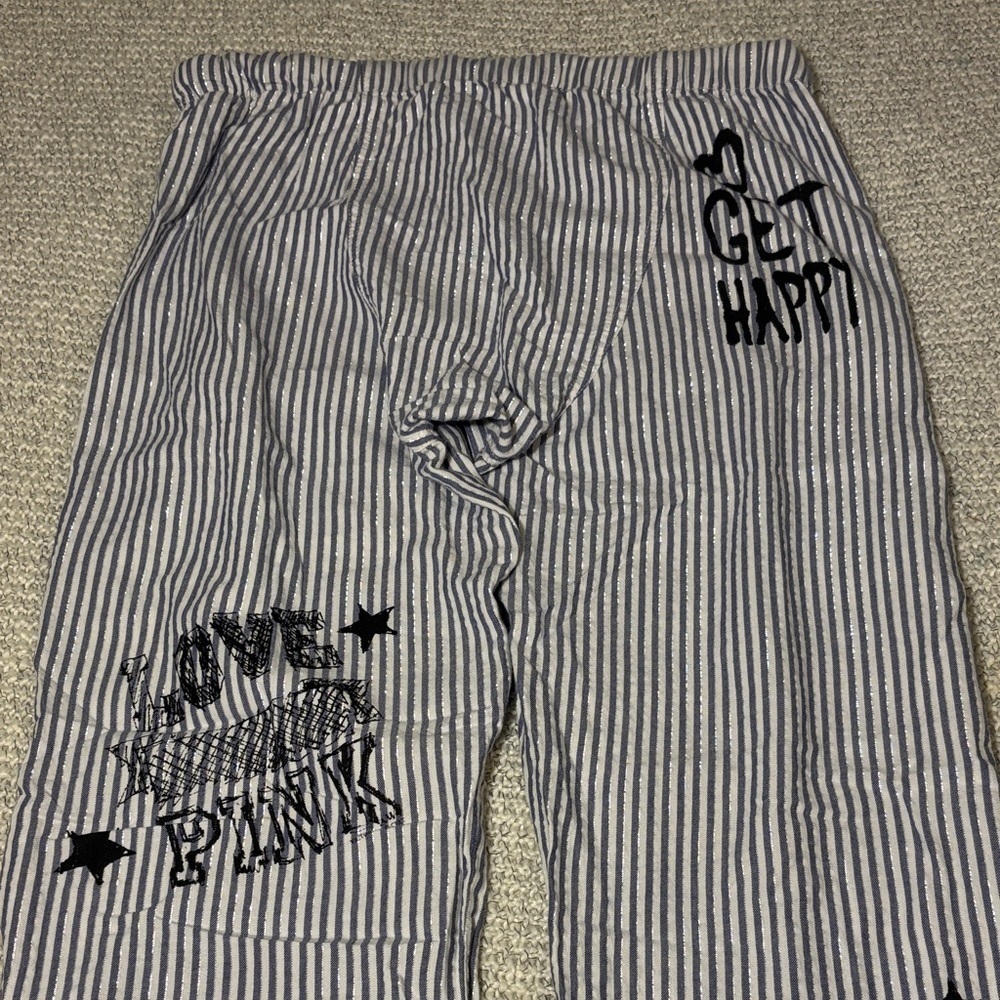 Vintage Victoria's Secret PINK Striped Blue Metallic Pajama Pants - Picture 9 of 10